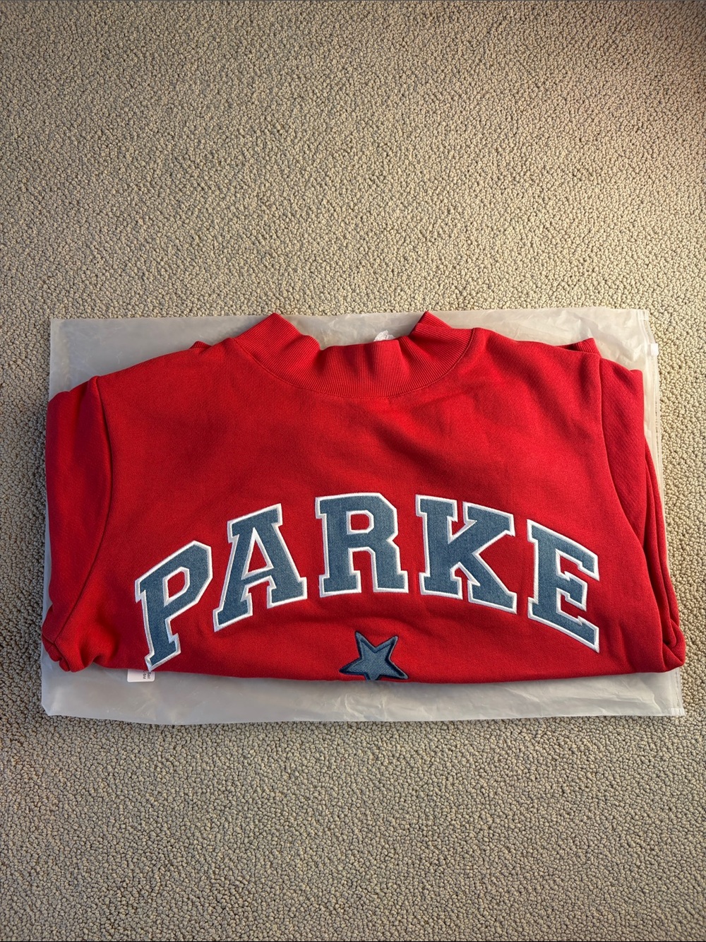 NEW PARKE Vintage Star Varsity Mockneck Sweatshirt in Sail Size S/M - Picture 2 of 3